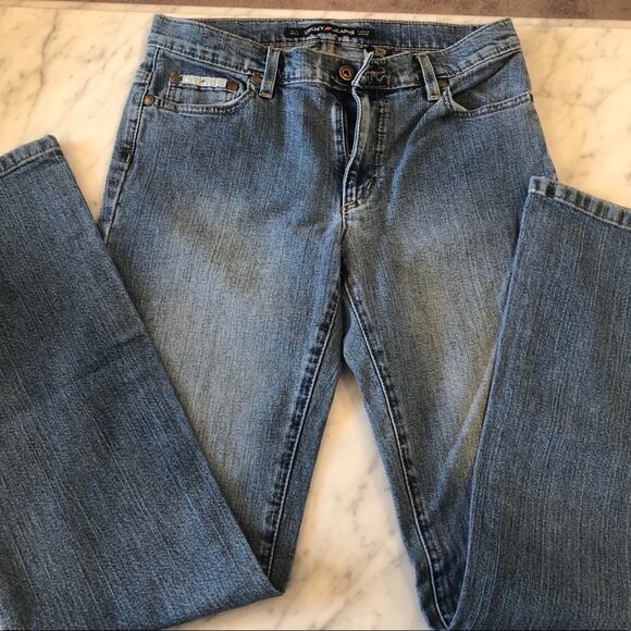 Y2K DKNY Women's Bootcut Denim Jeans with Rhinestone Logo Pockets Size 7 - Picture 4 of 6